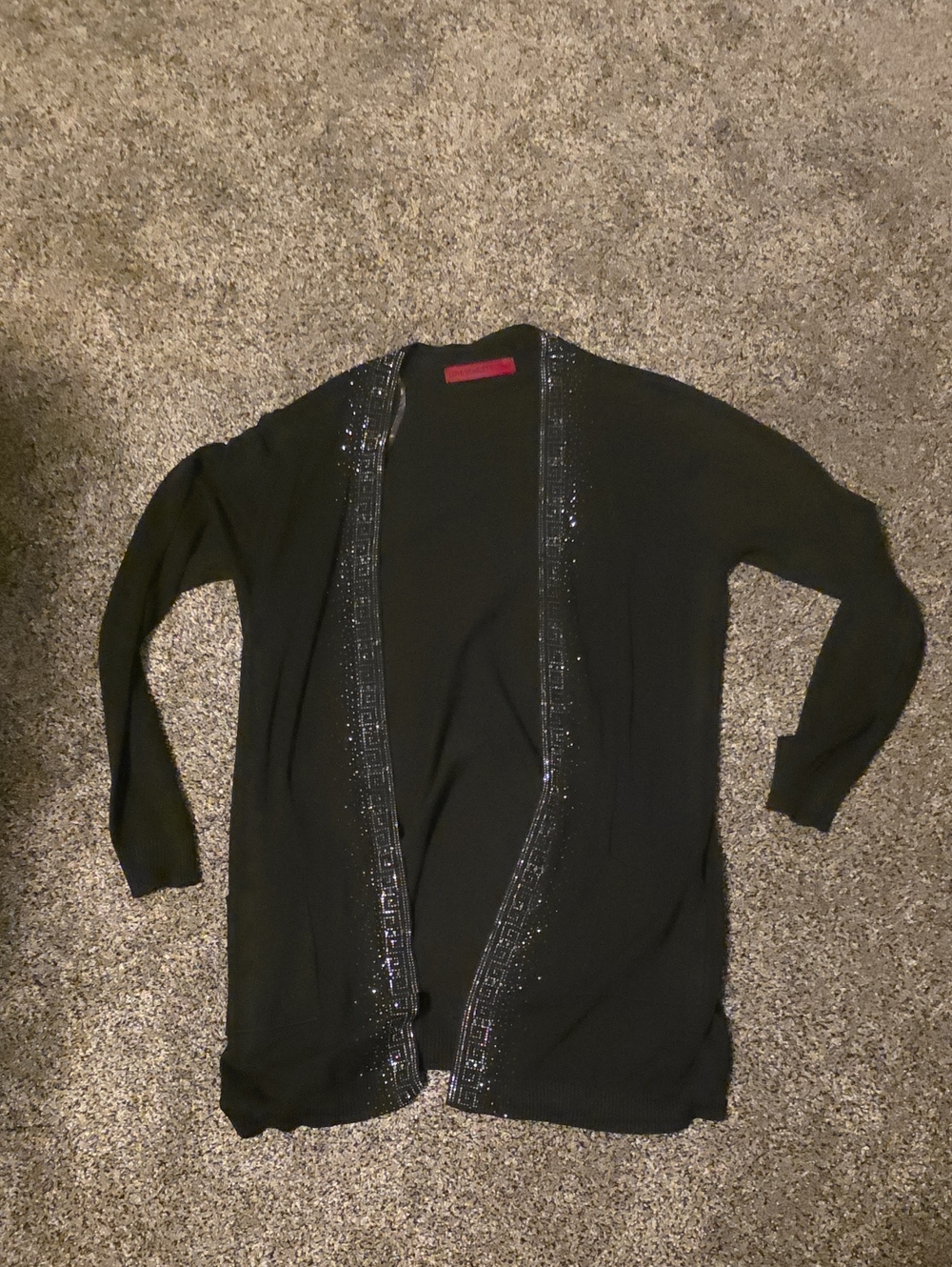 Scarlett Black Open-Front Cardigan with Sparkle Trim